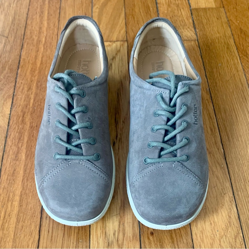 Hotter Dew Dark Stone Nubuck Leather Lace-Up Shoes - Size 10